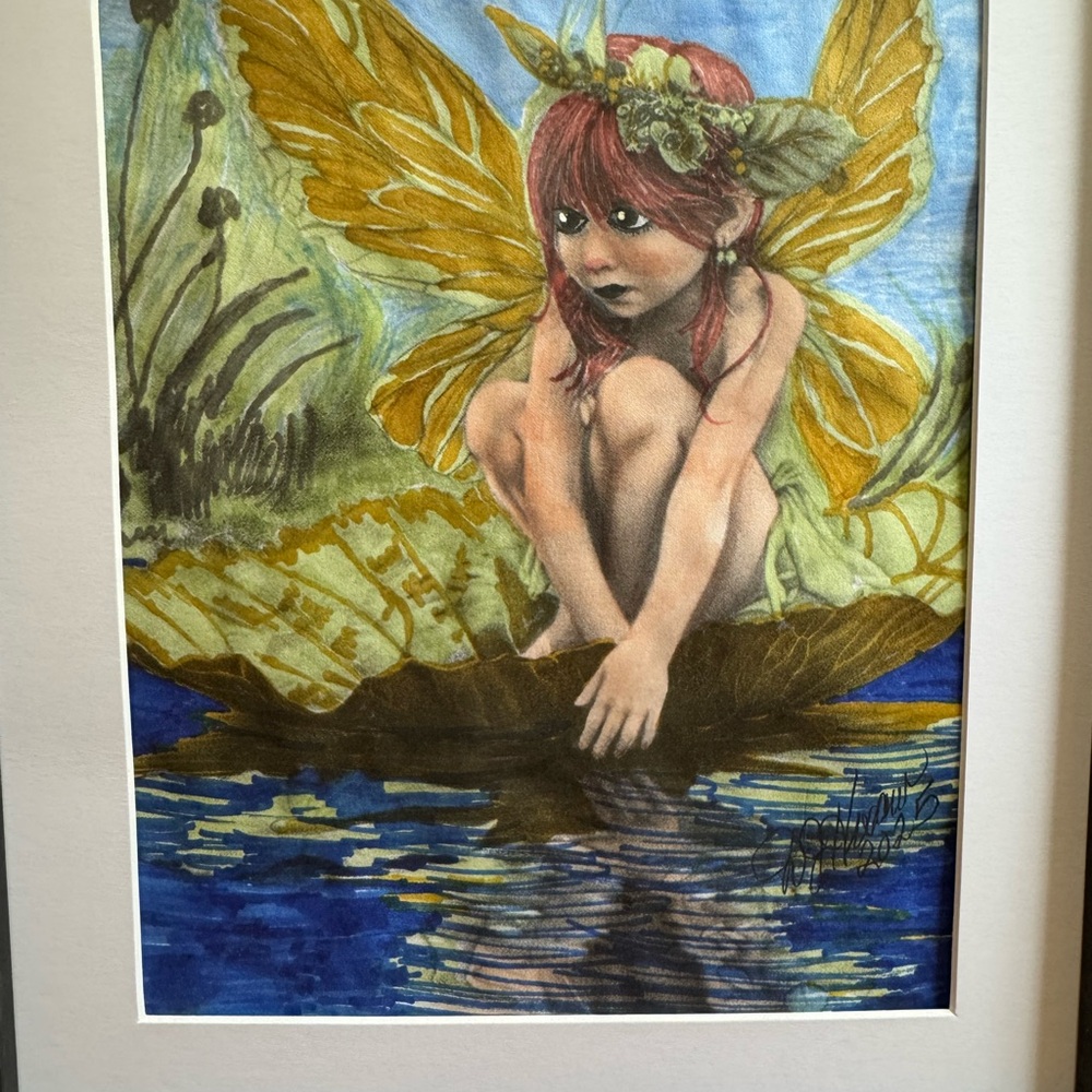 Golden Winged Sprite Illustration in Blue Waters